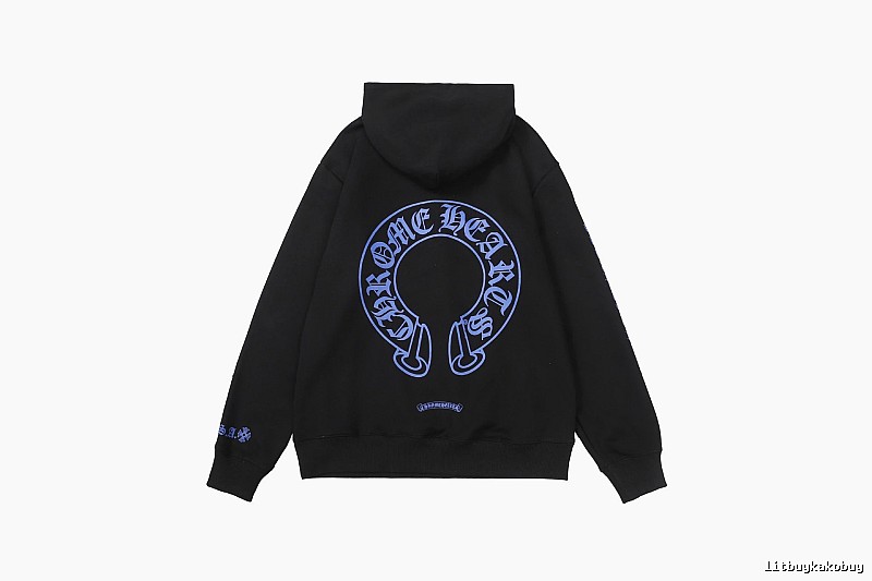 Chrome Hearts Logo Detail Cross graphic hoodie Black Blue Cross with Functional Detail