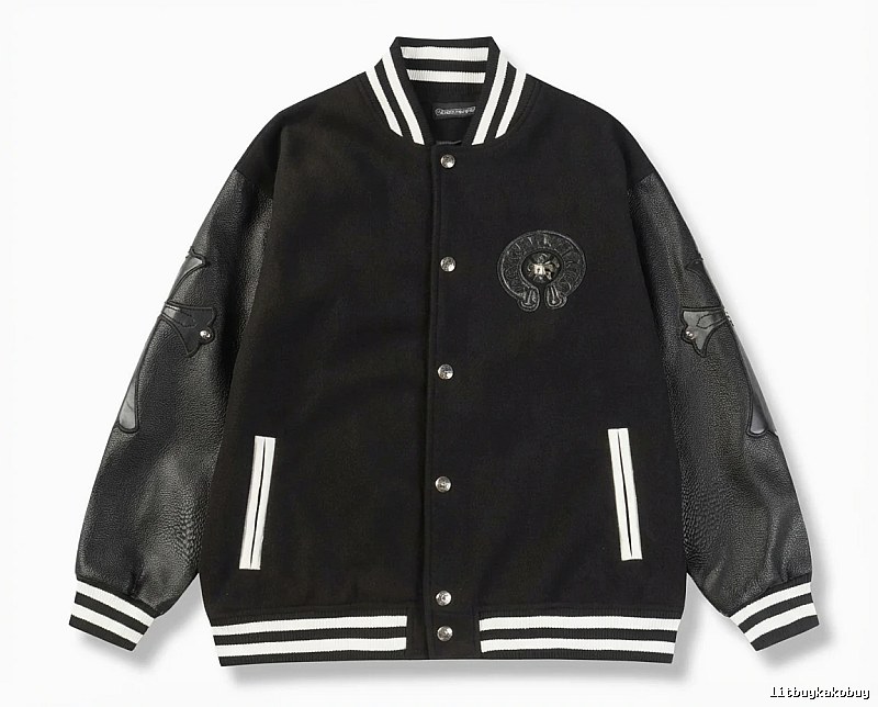 Chrome Hearts retro-style black baseball uniform.