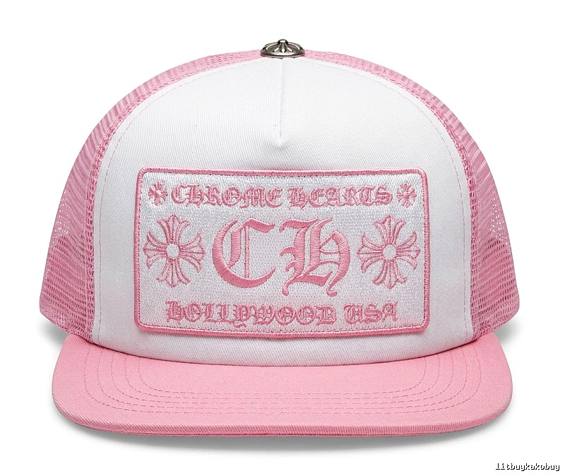 Chrome Hearts Retro Style Pink and White Hat