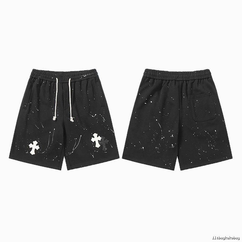 Chrome Hearts splatter - style black shorts