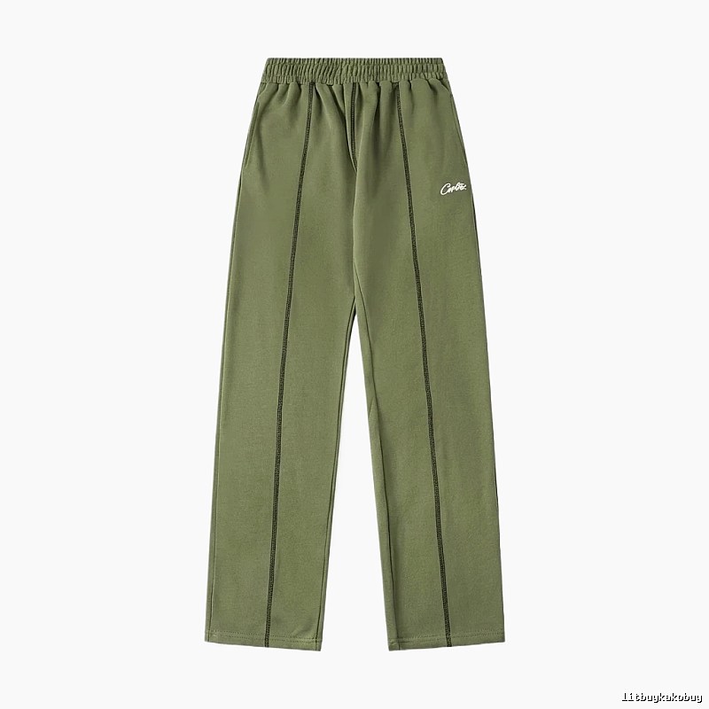 Corteiz minimalist style olive green long trousers