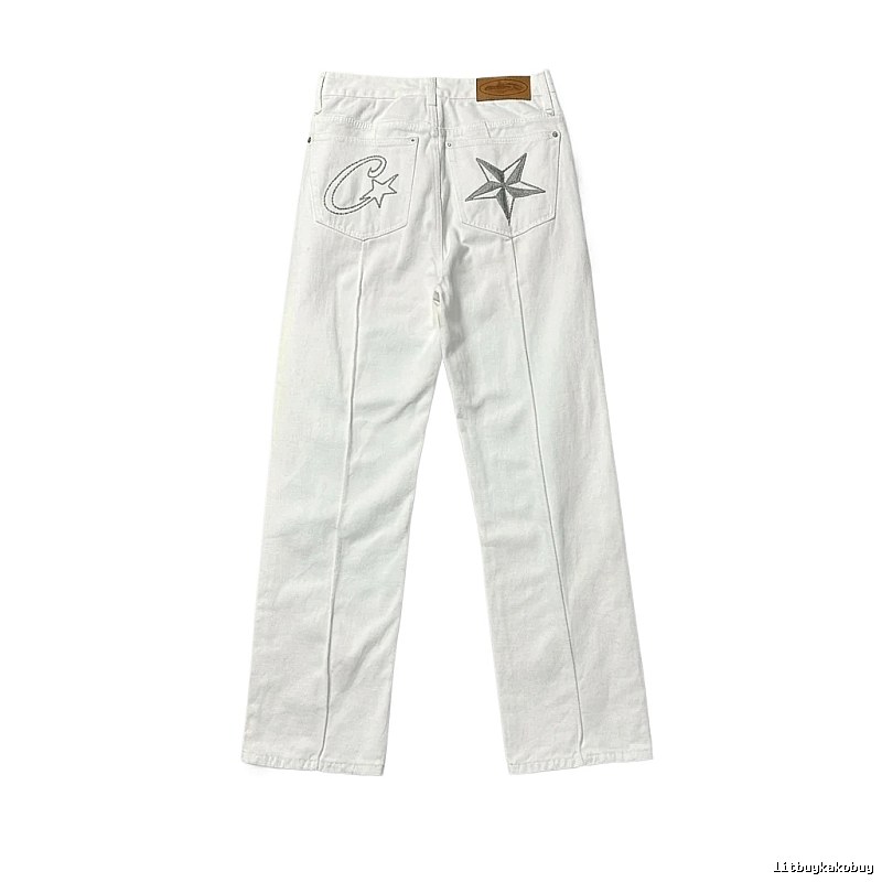 Corteiz Star Embroidery White Jeans