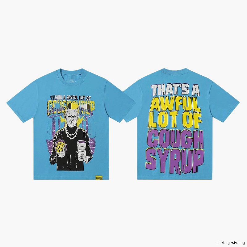 COUGH SYRUP Character Print Street Style Light Blue Short Sleeve T-Shirt