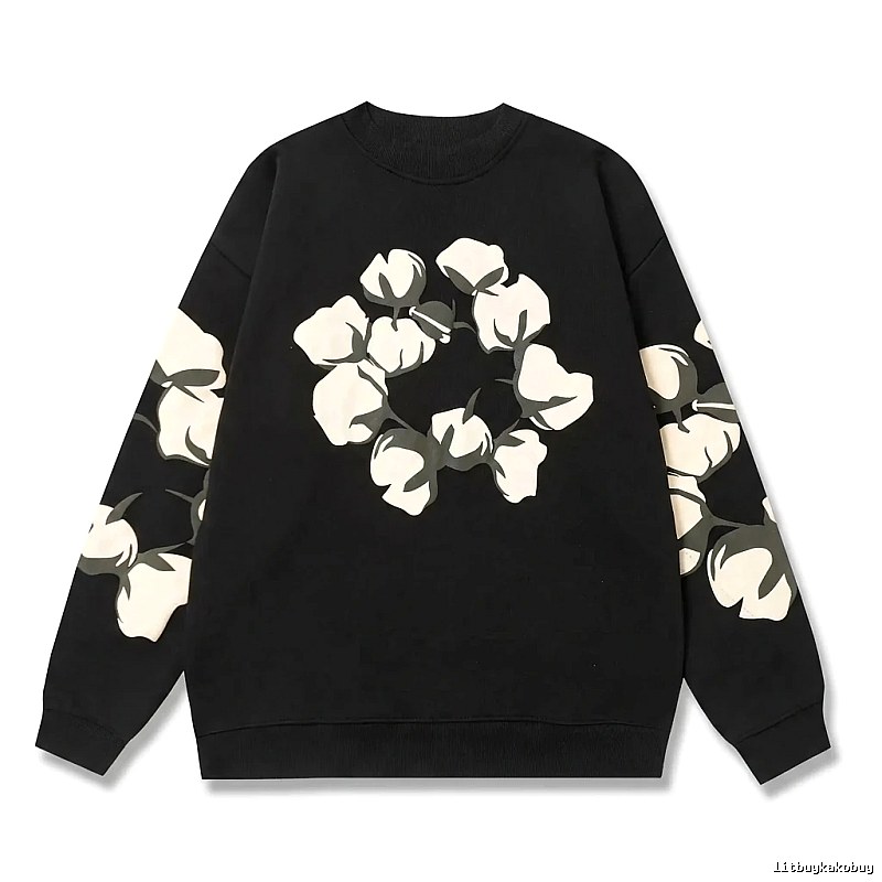 DENIM TEARS Cotton Printed Black Sweatshirt