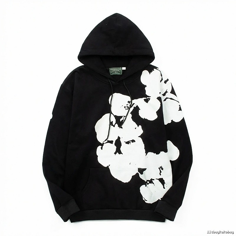 DENIM TEARS Floral Style Black Hoodie