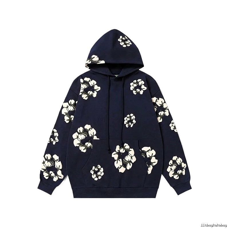DENIM TEARS Floral Style Navy Blue Hoodie