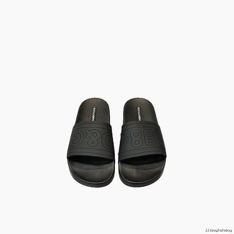 D&G 1984 Embossed Light Luxury Style Black Slide Sandals