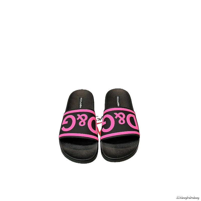 D&G Classic Logo Streetwear Style Black & Pink Colorblock Slide Sandals