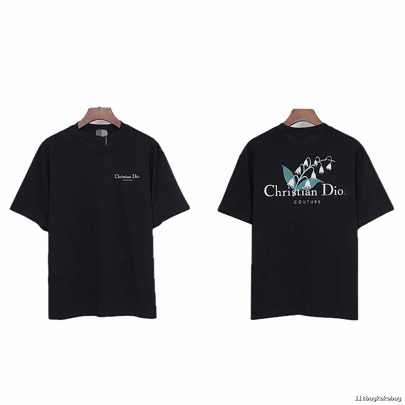 Dior Casual Black T-Shirt with Lily of the Valley Print