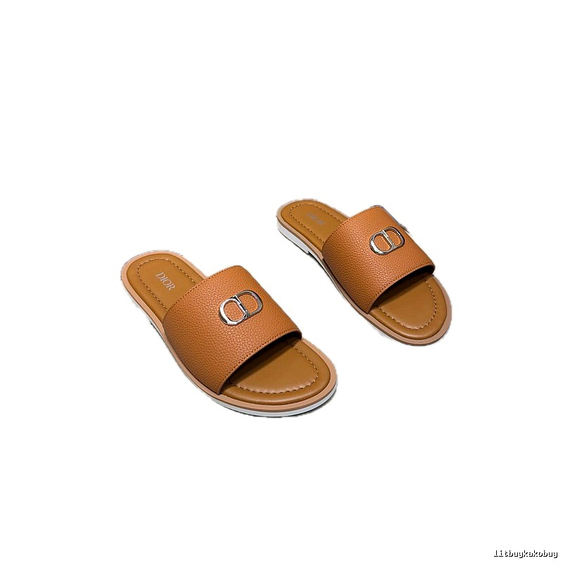 Dior CD Collection Light Luxury Style Brown Slides
