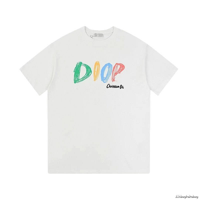 Dior Colorful Graffiti Casual Style White Short-sleeve T-Shirt