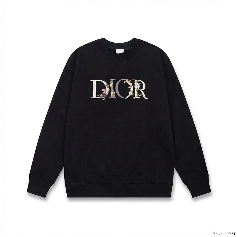 Dior Floral Alphabet Style Black Sweatshirt