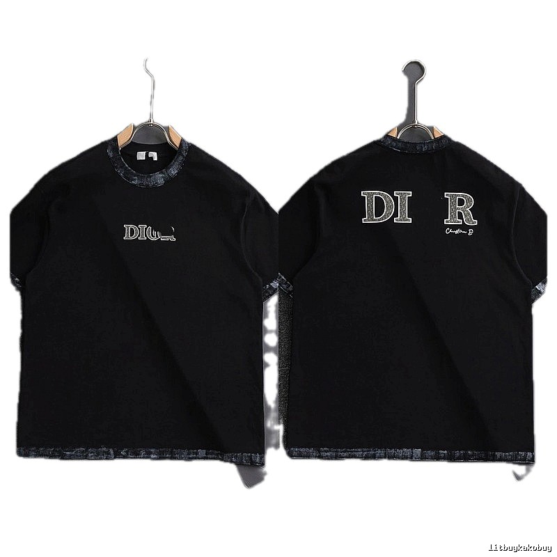 Dior Letter Print Light Luxury Style Black T-Shirt