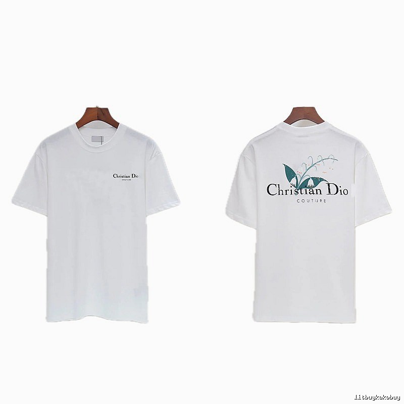 Dior Lily of the Valley Collection Casual Style White T-Shirt