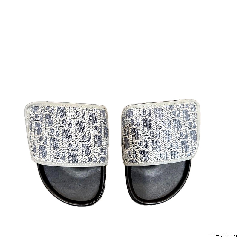 Dior Oblique Collection Light Luxury Style Blue-Gray Slippers