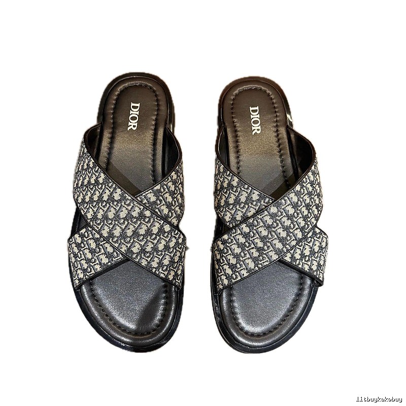 Dior Retro-style Monogram Black and Grey Slides