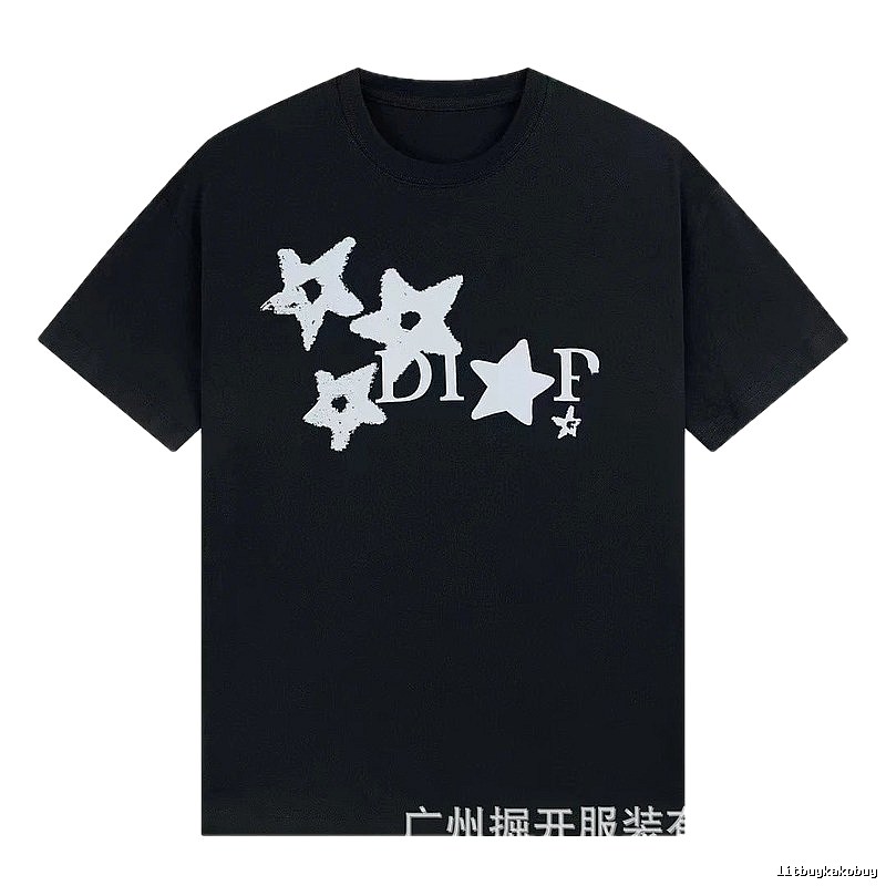 Dior Star Print Street Style Black T-Shirt