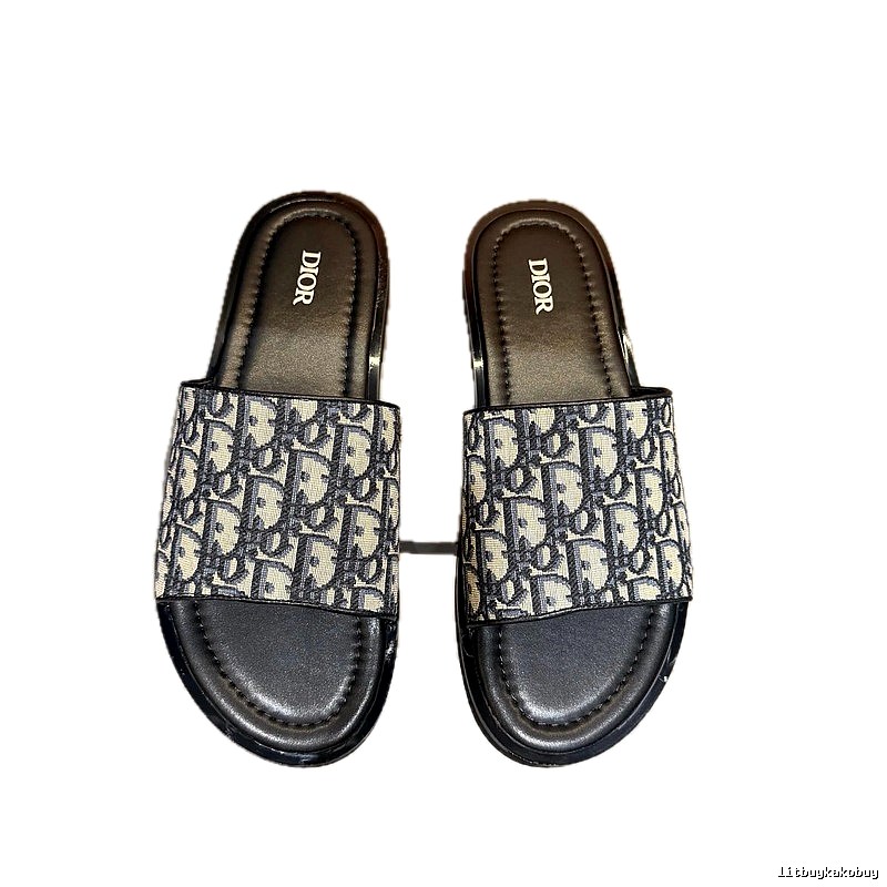 Dior Vintage Monogram Black and Grey Slides