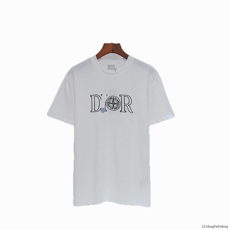 Dior x Stone Island Co-branded Casual Style White T-Shirt