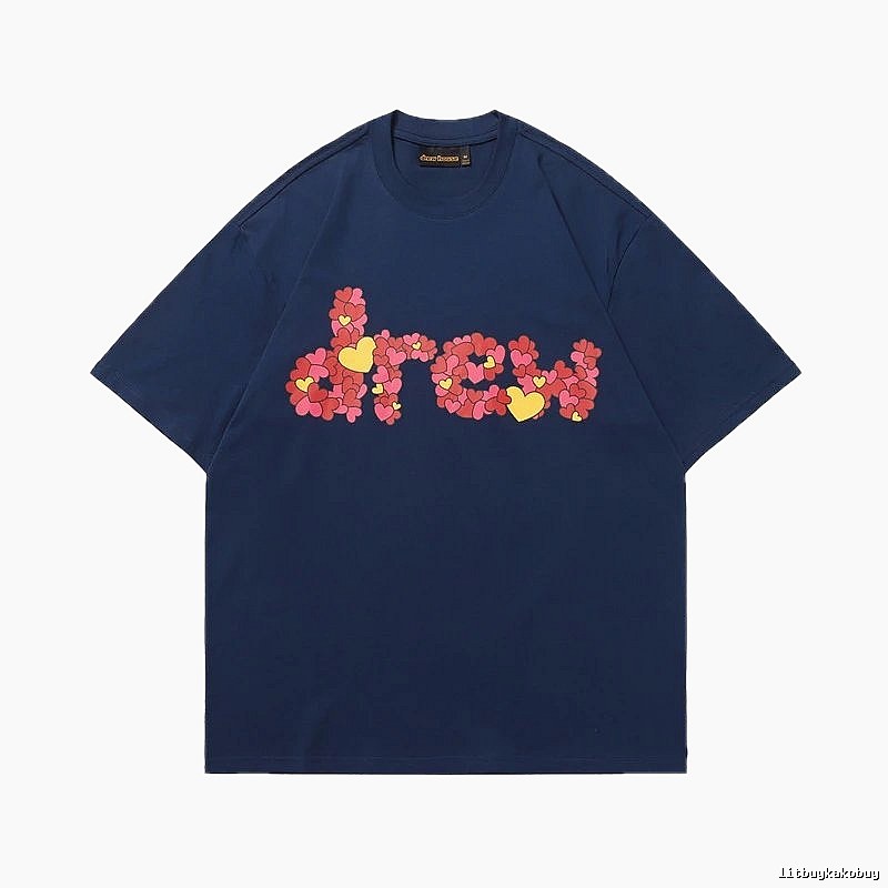 DREW All-over Heart Print Trendy Style Navy Blue Short-sleeve T-shirt