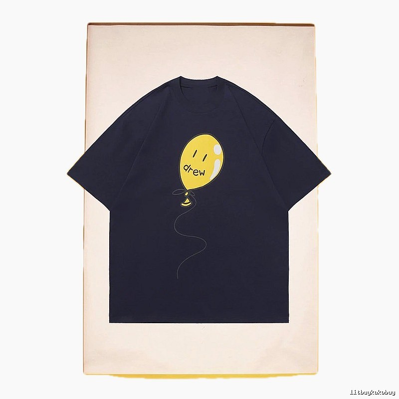 DREW Balloon Smiley Street Style Navy Blue Short Sleeve T-Shirt
