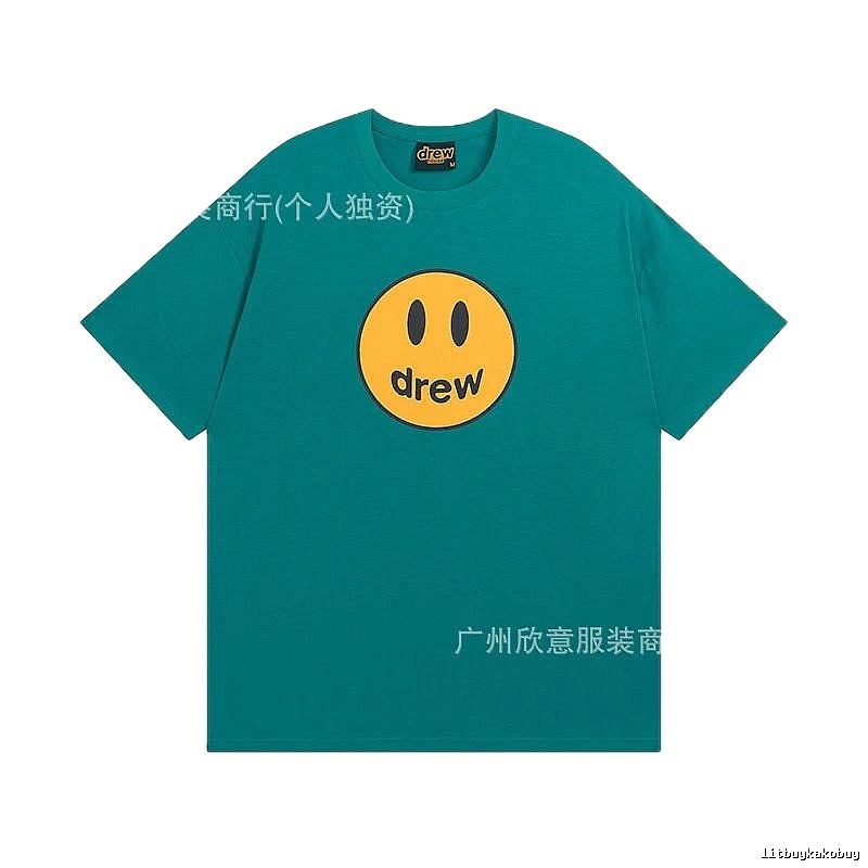DREW Smiley Face Casual Style Lake Green Short Sleeve T-shirt