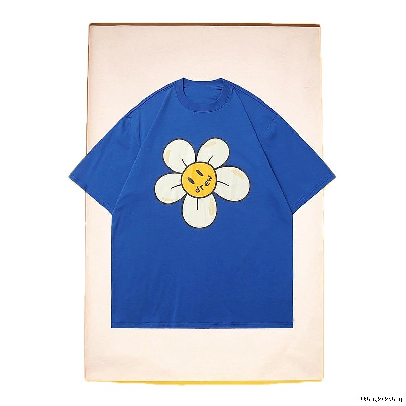 DREW Smiley Face Floral Street Style Blue T-shirt