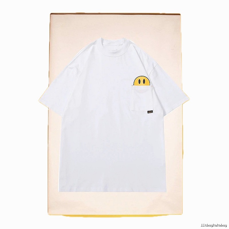 DREW Smiley Face Pocket Street Style White T-Shirt