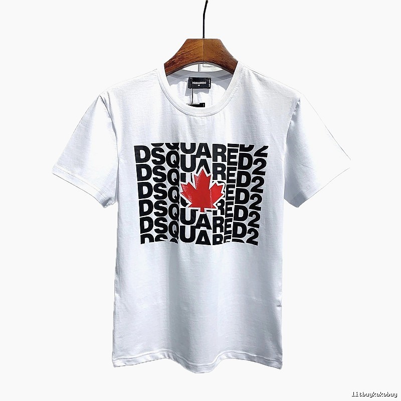 DSQ2 Maple Leaf Print Street Style White Short Sleeve T-Shirt