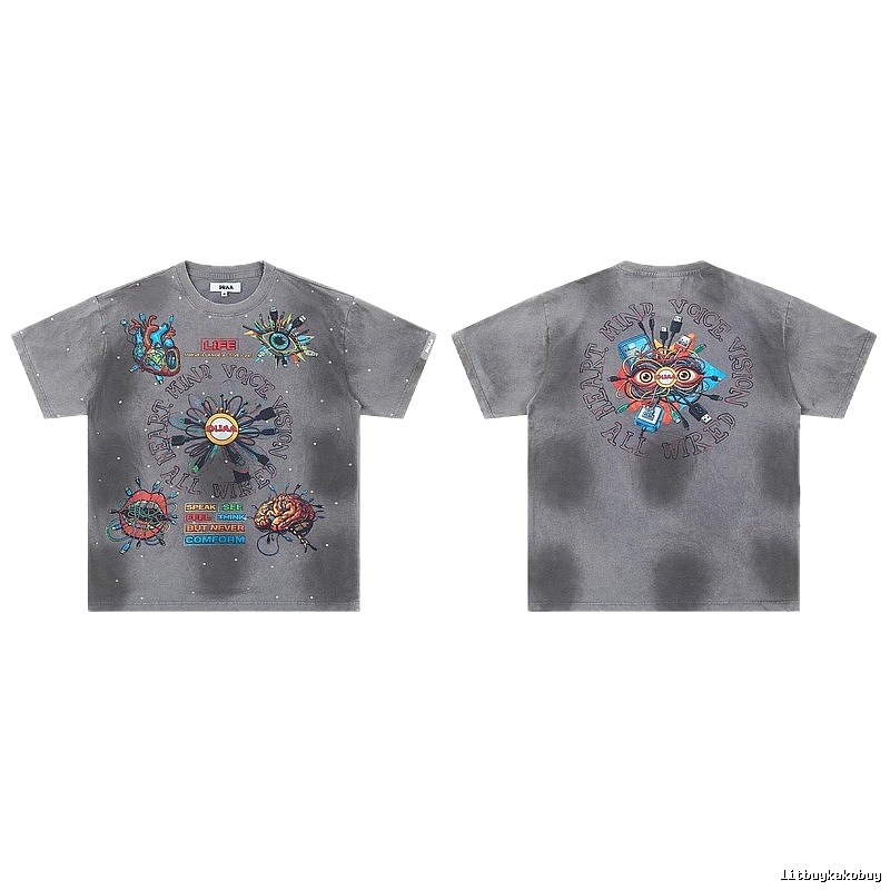 DUAA Cyber Print Street Style Grey T-Shirt