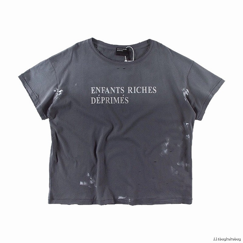 ERD Ink-splatter Distressed Vintage Style Gray Short Sleeve T-shirt