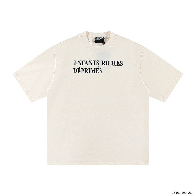 ERD Letter Print Minimalist Style Off-white Short-sleeve T-shirt