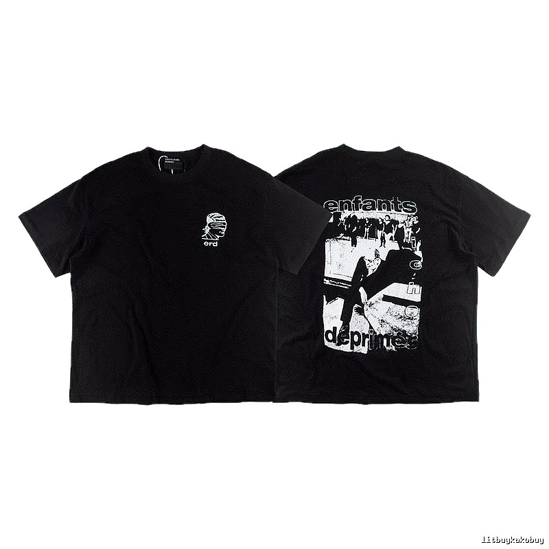 ERD Portrait Print Dark Style Black Short-sleeve T-shirt