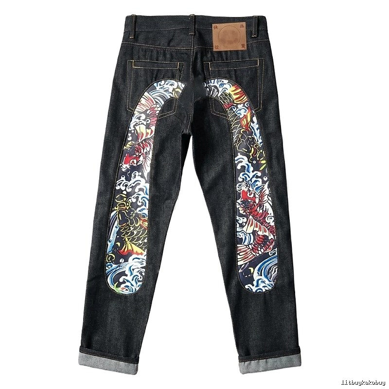 EVISU Koi Carp Trendy Black Jeans