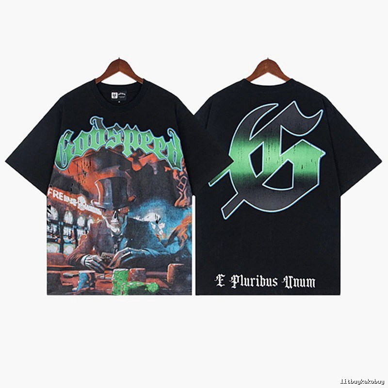 Godspeed Skull Poker Dark Style Black Short Sleeve T-Shirt