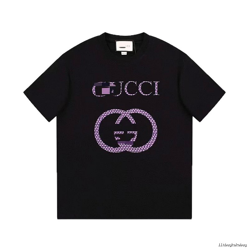 Gucci Double G Trendy Style Black and Purple Short Sleeve T-Shirt