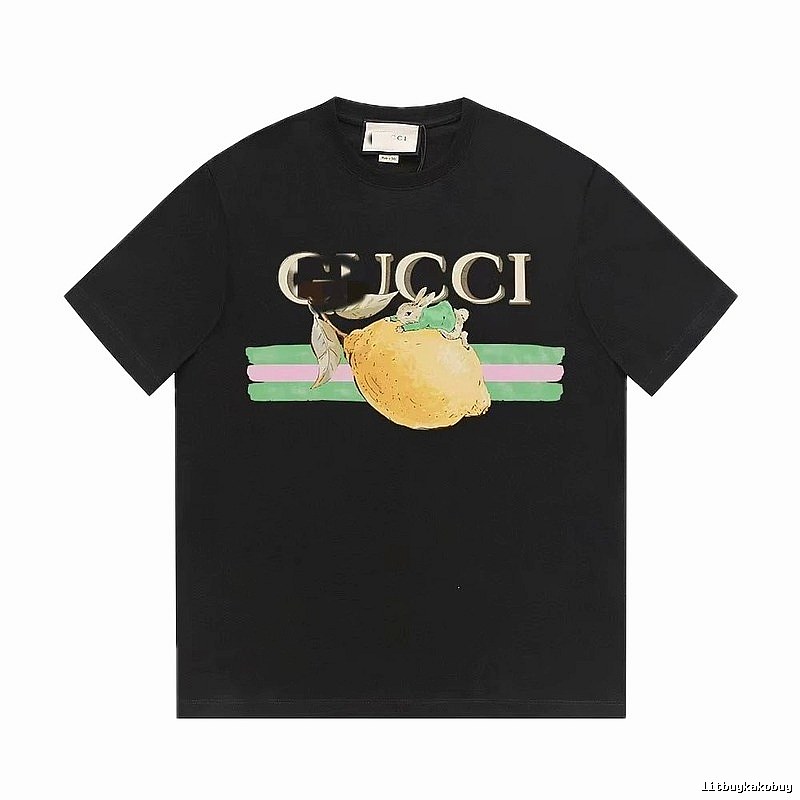 Gucci Lemon Print Casual Style Black T-shirt