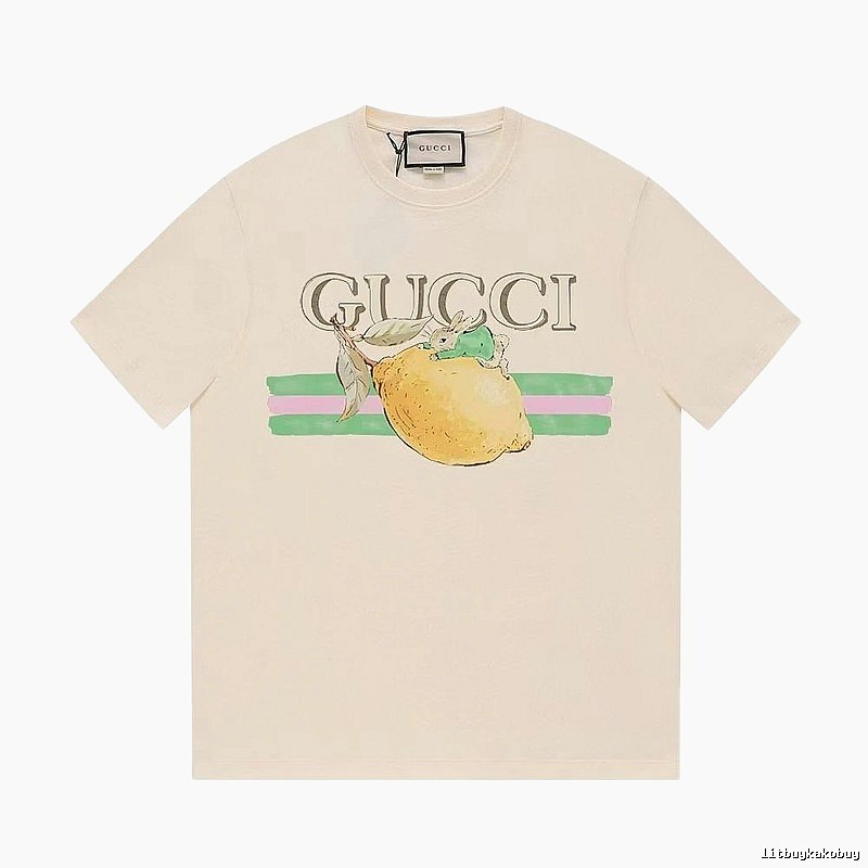 Gucci Lemon Print Casual Style Off-white Short-sleeve T-shirt