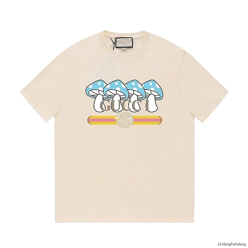 Gucci Mushroom Print Casual Style Off-white T-shirt