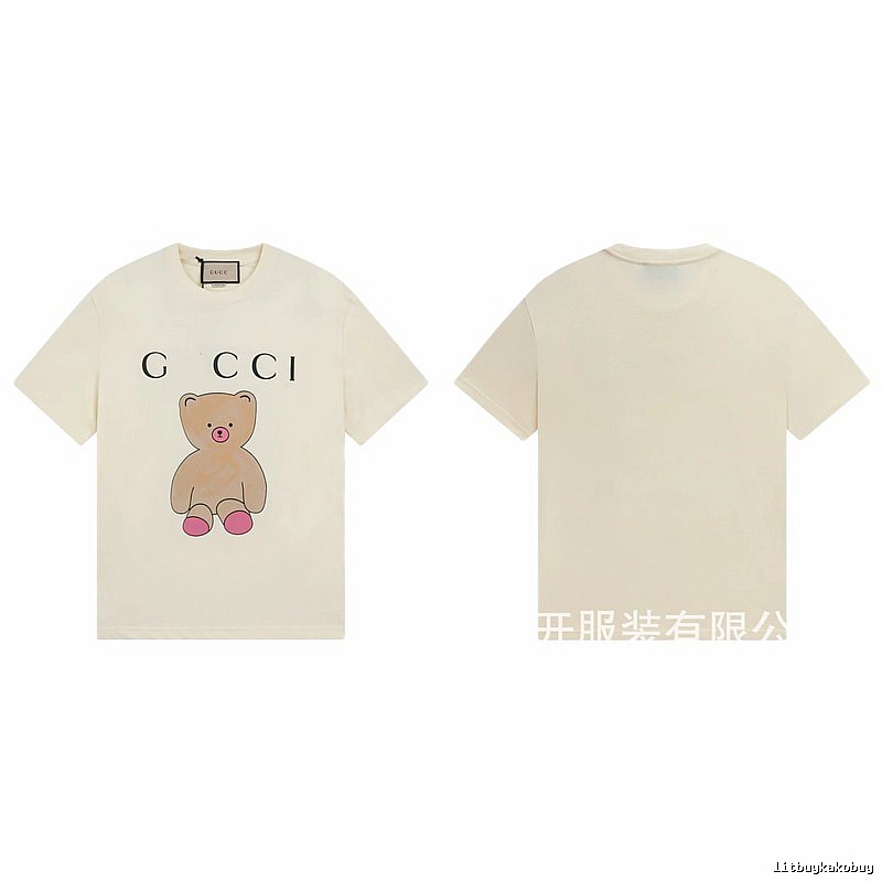 Gucci Teddy Bear Print Casual Style Off-White T-Shirt