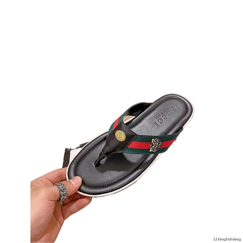 Gucci Tiger Head Embroidered Casual Black Flip-Flops