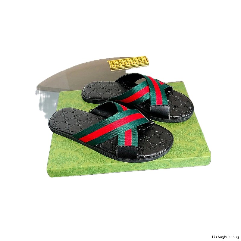 Gucci Vintage Classic Red and Green Web Stripe Slide Sandals