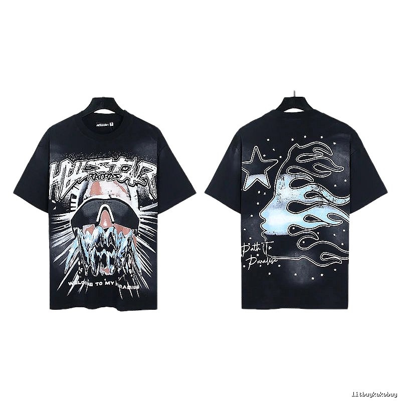 Hellstar Flame Print Street Style Black T-Shirt