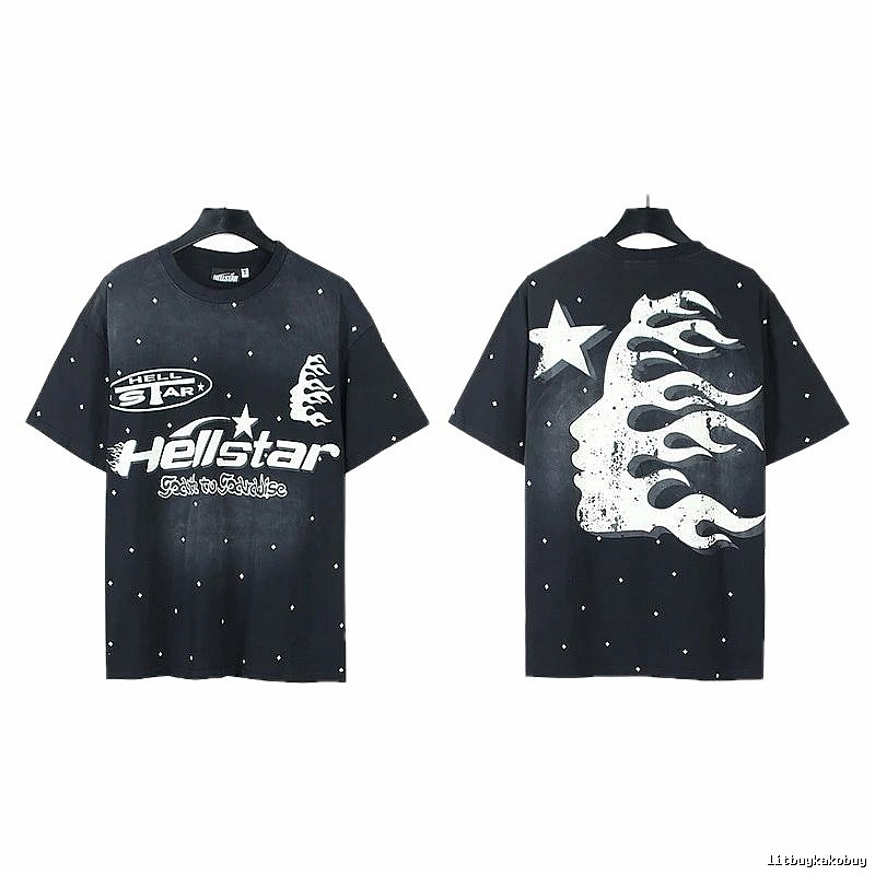 Hellstar Flame Print Street Style Black T-Shirt