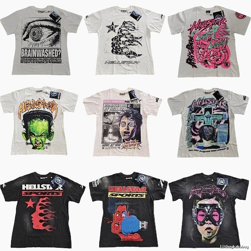Hellstar Print Street Style Black and White T-shirt