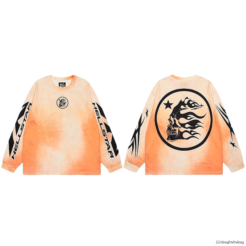 Hellstar Skeleton Flame Street Style Orange-dyed Long Sleeve T-Shirt