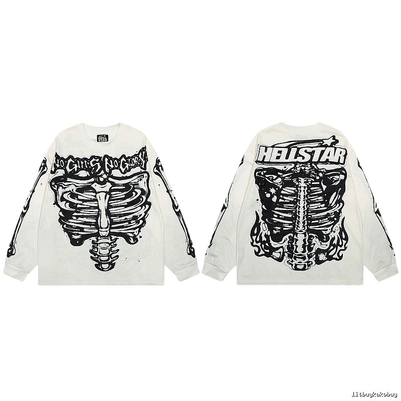 Hellstar Skull Print Dark Style Off-white Long Sleeve T-Shirt