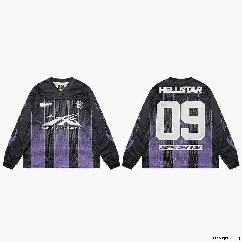Hellstar Sporty Street Style Black and Purple Long-Sleeve Jersey
