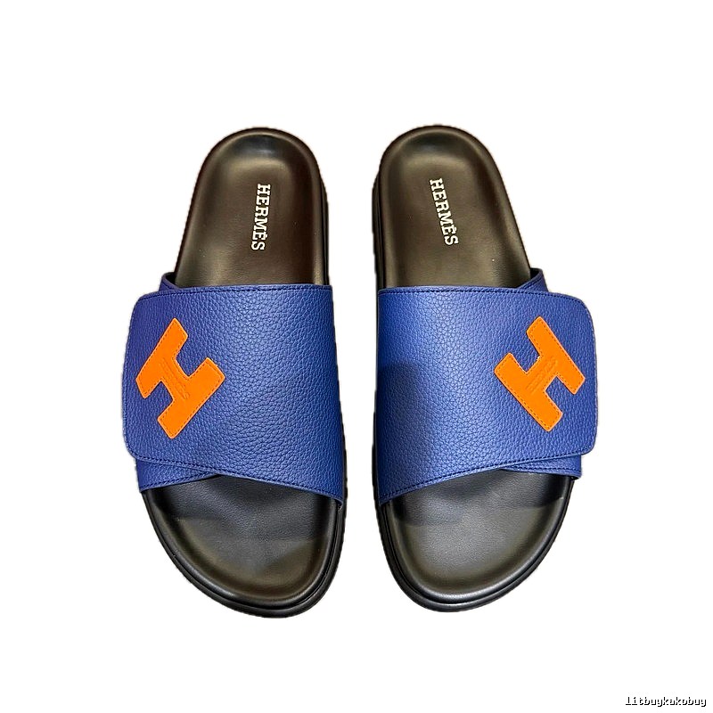 Hermès H-buckle Light Luxury Style Blue Slide Sandals