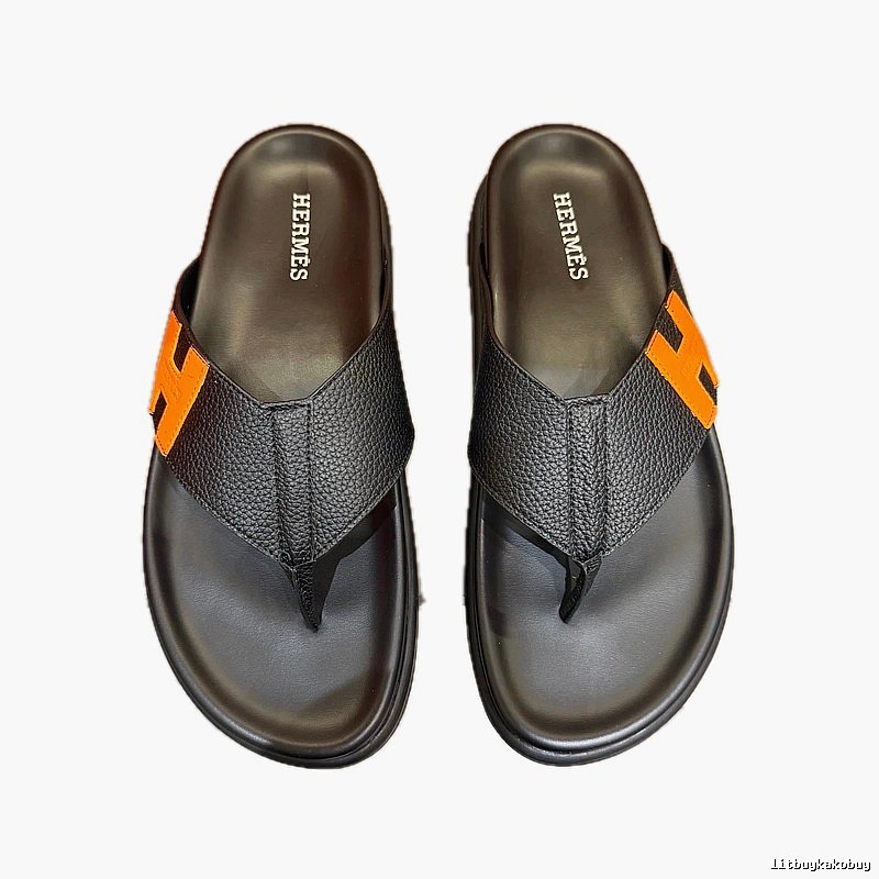 Hermès H Collection Casual Style Black & Orange Flip-Flops